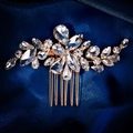 Sparkling rose gold bridal hair comb with elegant pear and marquise cut rhinestones - Intricate Plant Leaf Style (HS-J7328G) / Gold