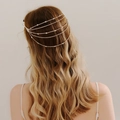 Elegant multi-layer gold chain hair accessory with sparkling rhinestones for parties - Gold (HS-J6692G)