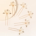 Golden bridal hair pin set with white pearls and sparkling crystal flower clusters - Radiant Flower Cluster Pearl Style (HS-J6485)