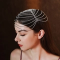 Exotic multilayer silver rhinestone head chain for wedding and party forehead accessory - Silver (HS-J6793S)