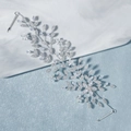 Close-up of luxury bridal hair vine with silver leaf patterns and zircon crystals - Silver Floral Leaf Hair Vine With Clips (HS-J6254)