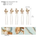 Lot de 5 épingles à cheveux dorées avec perles d'imitation et motifs de feuilles - Épingle à Cheveux en U (HS-J7193G) / Lot de 5 / Or
