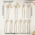Set di 10 forcine per capelli con fiori di perle bianche e clip dorate a forma di U - Set di Bastoncini per Capelli Stile Fiore di Perla (HS-J7289G) / Set da 10 Pezzi