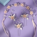 Haarschmuck-Set mit rosa Tonblumen, Perlen und Silberdraht für Bräute und Brautjungfern - Haar-Rebe und Nadeln (ZUHE-372) / Rosa