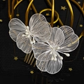 Detailed macro view of white petal hair combs with gold plating and pearl accents - Gold Petal Style (HS-J6708G) / Single Pack / Gold