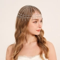 Sparkling silver crystal mesh headpiece with rhinestone fringe for party hair styling - Silver (HS-J6930S)