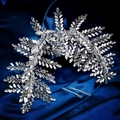 Luxurious silver bridal headband with crystal branch design on deep blue silk background - Silver Crystal Hair Vine With 2 Bobby Pins (HS-J7327S)