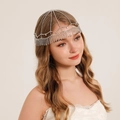 Exotic silver rhinestone forehead chain with cascading tassels for party wear - Silver (HS-J6931S)