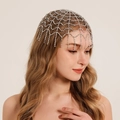 Vintage silver rhinestone hair mesh headpiece with long tassels for women's party - Silver (HS-J6942S)