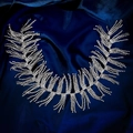 Luxurious silver bridal headband with feather-like crystal rhinestones on blue satin - Silver Luxury Radiant Rhinestone Hair Accessory (HS-J7348S)