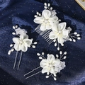 Bridal flower hair comb and pins set with cream fabric blossoms and pearls - Hs-j6267