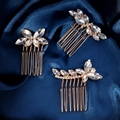 Juego de tres peinetas doradas con flores de cristal y perlas para novias de boda - Estilo de decoración de mariposa de racimo de flores (HS-J7248G)