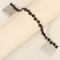 Eleganter silberner Braut-Haarkamm mit funkelnder schwarzer Strass-Kristallkette - Silber Schwarz Strass Vintage Haarkette (HS-J5897BLK)