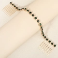 Goldener Braut-Haarkamm mit smaragdgrünen Kristallen und weißen Strasssteinen - Gold Smaragdgrün Strass Haarkette (HS-J5897GGREEN)