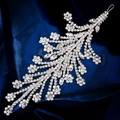 Exaggerated bridal headband with silver rhinestones and white pearls on blue silk - Botanical Floral Rhinestone Pearl Hair Accessory (HS-J7338S)