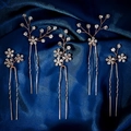 Set di cinque forcine da sposa in oro rosa con strass su sfondo in seta blu scuro - Argento (HS-J7335S) / Argento