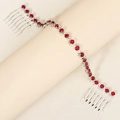Eleganter silberner Brauthaarkamm mit tiefroten Strasssteinen und Kristallketten-Detail - Silber Hellrot Strass Haarkette (HS-J5897SRED)