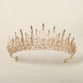 Sparkling gold crown with rhinestones for weddings and party, elegant princess tiara - Gold Longitudinal Metal Spiked Style (TS-J2858G)