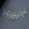 Detailed close-up of handmade bridal hair comb with silver wire and sparkling rhinestones - Exquisite Leaf Flower Vine Style (HS-J6161)