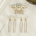 Set capelli sposa 5 pezzi con perle in filo dorato, un pettine e quattro forcine - Stile Grappolo di Perle (HS-J5903)
