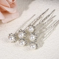 Lot de 6 épingles à cheveux de mariée argentées avec perles élégantes et halos de strass - Style Grande Perle Strass (HS-J6340)