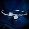 Detailed view of silver bracelet with square crystals on luxury blue silk background - Princess Square Cut Style (BS-J5417FX)