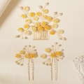 Set pettine per capelli da sposa dorato a mano con dettagli floreali e perle bianche - Hs-j7212g