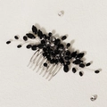 Handmade black crystal bead hair comb for wedding or party hairstyles with silver wire leaves - Black Gray Mixed Leaves Style (HS-J6699)