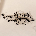 Handmade silver hair comb featuring black rhinestones, white pearls, and leaf accents - Black White Silver Classical Branch Style (HS-J6628SBLK)