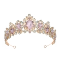 Elegante corona da principessa in oro rosa con cristalli rosa a pera e gemme bianche lucide - Stile Pietra Pera Rosa Cuore di Lusso (TS-J2595RGPINK)
