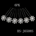 Lot de 6 épingles à cheveux en U élégantes avec fleurs en strass et perles blanches - Perle Florale Pavée (HS-J6508S)