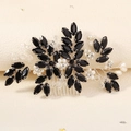 Handmade black rhinestone floral hair comb with pearls for Halloween party and wedding - Black White Silver Vintage Hair Comb (HS-J7136SBLK)