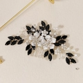 Elegant bridal hair comb with black rhinestones, white enamel flowers, and pearls - White Enamel Flower Cluster Style (HS-J6662)