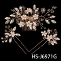 Handmade bridal hair comb set with gold leaves and white pearls for wedding hair styling - Gold Pearl Flower Cluster (HS-J6971G)