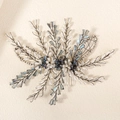Elegant bridal hair comb with handmade white pearls and light blue crystal beads - White Pearl Blue Crystal Branch Style (HS-J7272)