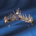 Elegante corona in oro corallo con perle nere e bianche su sfondo blu testurizzato - Stile Oro Antico (TS-J2835AG)