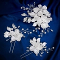 Ensemble de 3 épingles à cheveux de mariage avec fleurs en résine et perles - Pince Et Épingles à Cheveux Florale Perle (ZUHE-539)