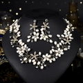 Handmade bridal jewelry set with baroque pearls and gold finish on a neck display - Gold (Freshwater Pearl) (NS-J5875G)