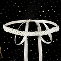 Detailed macro of handmade crystal rhinestone and pearl bridal belt with white silk ribbon - Artificial Pearl Style (WS-J242)