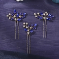 Set di 3 forcine per capelli a U dorate con cristalli blu navy e strass scintillanti - Stile Strass Blu Oro (HS-J6405GHBLUE)