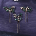 Set di tre forcine da sposa con gemme verde smeraldo e strass su filo dorato - Stile Strass Verde Oro (HS-J6405GHG)