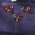 Set di tre forcine dorate da sposa con eleganti strass marquise rossi e cristalli lucenti - Stile Strass Rosso Oro (HS-J6405GHRED)