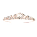 Elegante tiara de oro rosa con pedrería blanca para peinados de boda o de fiesta - Estilo Enredadera Floral Intrincada Piedras Blancas (TS-J2564)