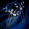 Silver bridal U-shaped hair pins with crystals and pearls on blue satin fabric - Hairpin (HS-J7361S)