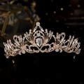 Elegante corona de cumpleaños en oro rosa con cristales blancos y brillantes diamantes - Estilo Hueco Corte Medieval (TS-J3110RG)