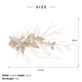 Bridal hair clip with handmade white flowers, golden leaves, and pearls, 23.5x16cm size - Gold (HS-J6230)