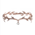 Elegante tiara in oro rosa con design a foglie di vite e cristalli a goccia scintillanti - Stile Tripla Goccia Vite Vintage Francese (TS-J2957RG)