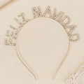 Detail von Feliz Navidad Haarreif mit Strasssteinen auf elegantem beige Hintergrund - Silber-Feliz Navidad (TS-J3417S)