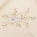 Detailed view of handmade bridal hair comb with white acrylic flowers and pearls - Duckbill Clip (HS-J7399S)
