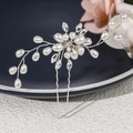Detail of silver bridal hair pin with intricate pearls and crystals for wedding hairstyles - 1 Piece (HS-J4475)